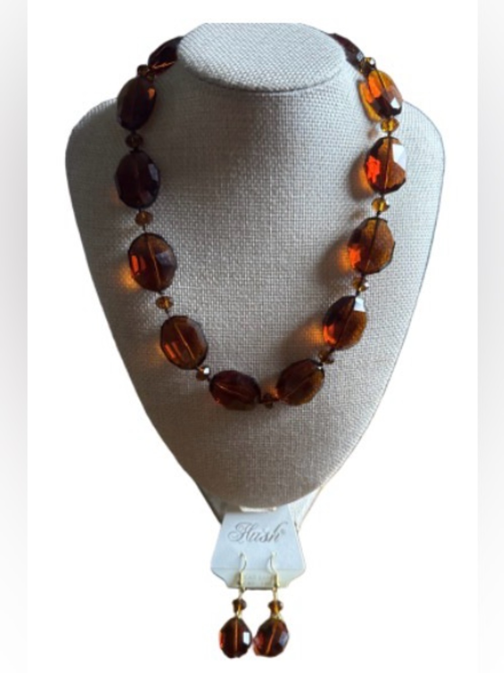 Hush Amber-Tone Bead  faceted Necklace